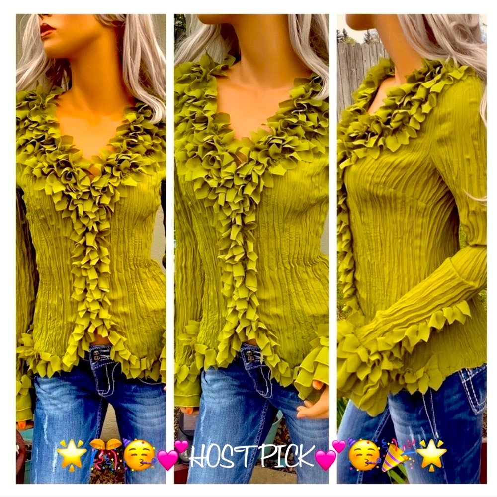 🎉2X HP🎊 Unique Cascade Floral Ruffle Accent Blouse - Picture 2 of 11